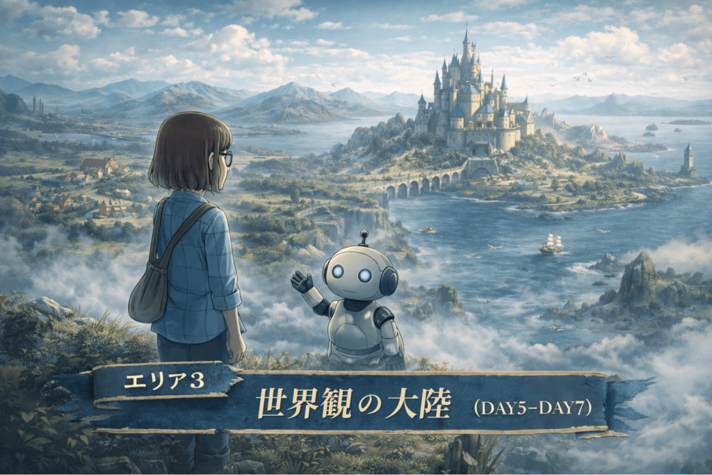 CanvaとAIを使う前に考えるテーマを日ごとに整理したステップのイメージ